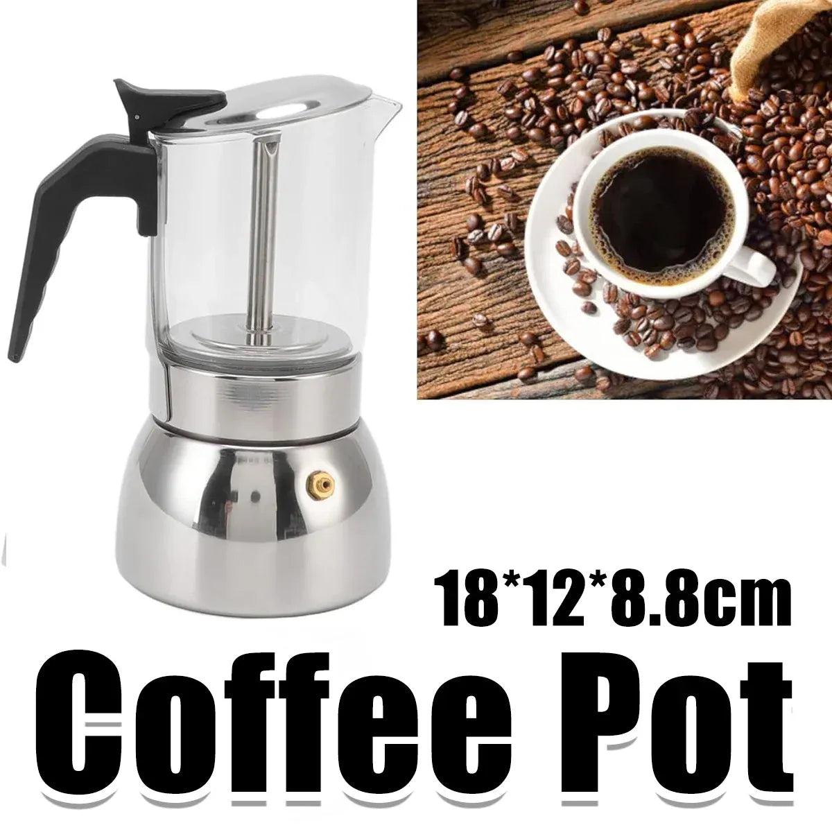 Stainless Steel Coffee Pot Heat-Resistant Glass Portable Home Pour Over
